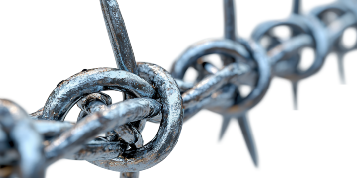 Close-up of barbed wire isolated on transparent background