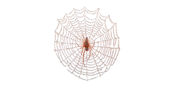 Spider on dew-covered web isolated on transparent background