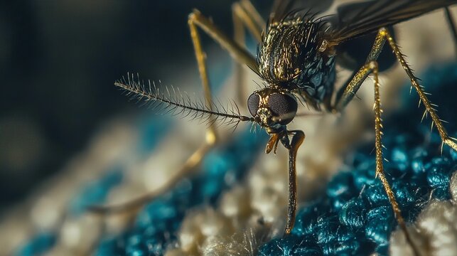Close-up of a Tiger Mosquito on a Bed with a Blurred Sleeping Person in the Background