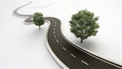 A tree with the road on a white background. Environment and nature concept. graphic resource. 