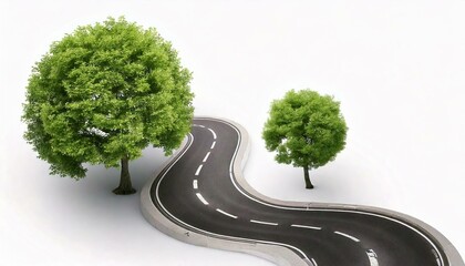 A tree with the road on a white background. Environment and nature concept. graphic resource. 