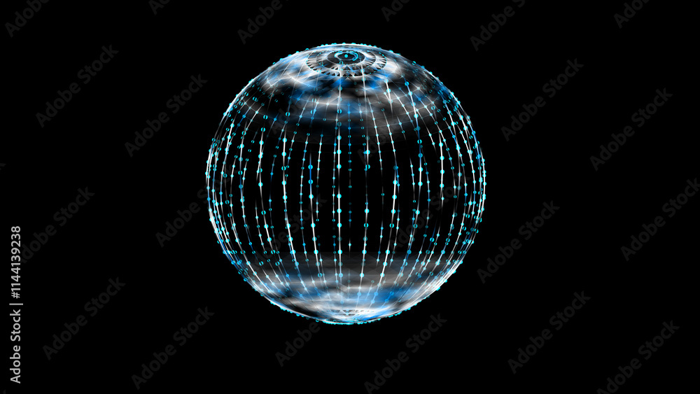 Poster Abstract technology sphere with connecting dots, lines and triangles. Digital abstract network structure. 3D rendering.