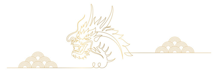 golden dragon drawing line art style illustration 1