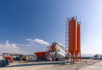 Concrete mixing plant with truck