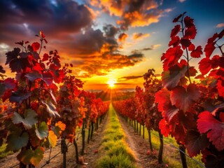 Burgundy Vineyard Silhouette Photography: Sunset Grapes, French Wine Country, Dramatic Shadows