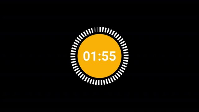 Two minute circle countdown timer animation on transparent background with alpha channel countdown video