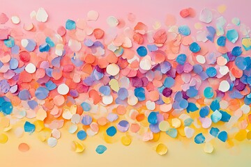 A burst of colorful confetti with pastel background creating a festive and joyful atmosphere 