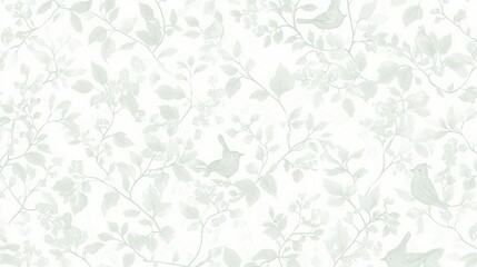 Pastel green birds and leaves seamless pattern.