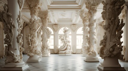 Naklejka premium Elegant, ornate interior with marble columns, statues, and high ceilings.