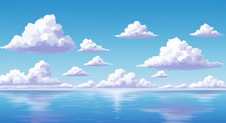 Fototapeta premium Serene Ocean Horizon with Fluffy White Clouds