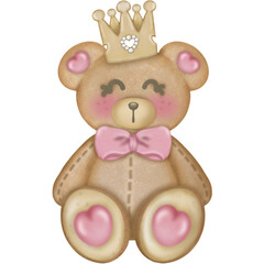 Teddy bear character cute baby girl, Hand drawn pastel color for baby newborn childish greeting cards or invitations. Colorful drawing.