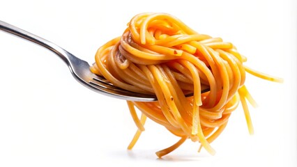 Close-Up Delicious Spaghetti Fork White Background -  High-Resolution Food Photography