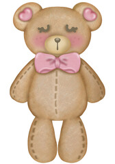 Teddy bear character cute baby girl, Hand drawn pastel color for baby newborn childish greeting cards or invitations. Colorful drawing.