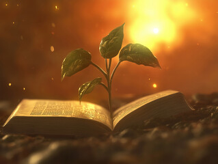 First Day of Creation in a Biblical Context with Growing Plant Symbolizing Life