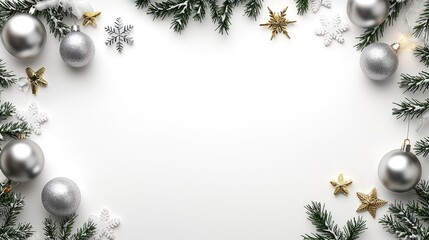 Elegant Silver and Gold Christmas Border on White Background