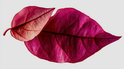 A striking fuchsia bougainvillea petal with subtle gradients and sharp contours, isolated on white