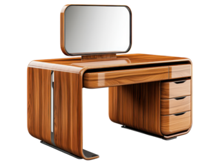 Modern dressing table with sleek mirror and wooden finish, perfect for any room