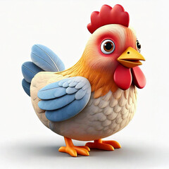 Hen cute cartoon 3d rendering illustration on white background