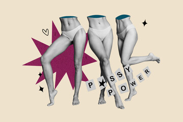 Composite trend artwork sketch image 3D photo collage of young woman bodyless legs model posing ear panties barefoot feminism power