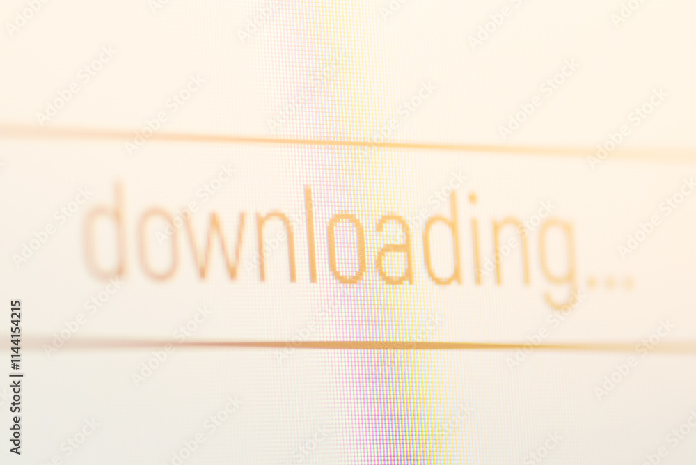 Poster downloading icon on computer screen. concept of downloading files from the internet to personal comp
