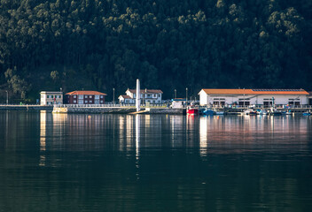 Panoramic seascape of San Juan de la Arena port in Asturias. Spain