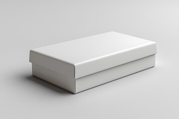 Naklejka premium White flat horizontal rectangle blank box from side angle. 3D illustration isolated on white background.