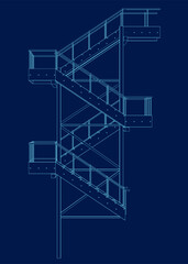 Contour of the fire escape ladder. Side view. Vector illustration.