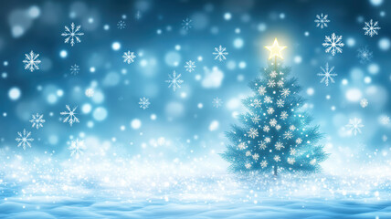 Illuminated Christmas tree with snowflake background