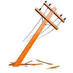 Leaning Wooden Power Line Pole with Damage