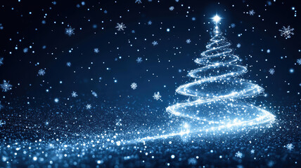 Festive tree with glowing light waves