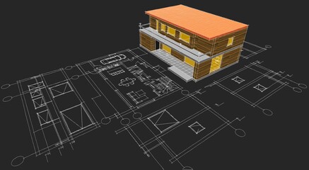 house architectural project sketch 3d illustration	