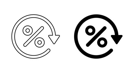 Round loan percent refresh line icon. Circle reset percentage sign symbol