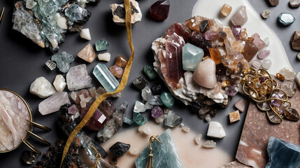 stylish, mood board, stones, pebbles, malachite, quartz, minerals, ruby, sapphire
