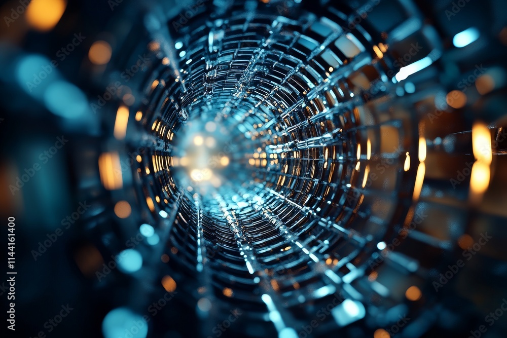 Poster intricate tunnel of lights and reflections creating a mesmerizing visual experience in abstract desi