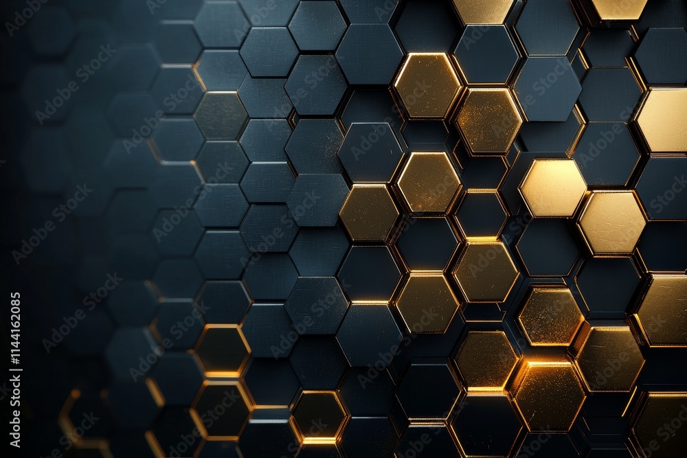 Poster black and gold hexagonal pattern creating a modern and stylish texture for backgrounds or design pro
