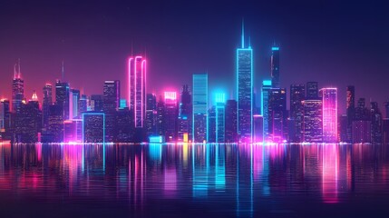 Urban Skyline with Neon Glow in a Modern Vector