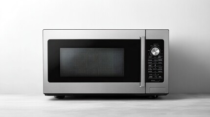 Fototapeta premium New modern microwave oven white background featuring sleek clean design showcasing kitchen appliances perfect product advertisements home appliances modern cooking themes