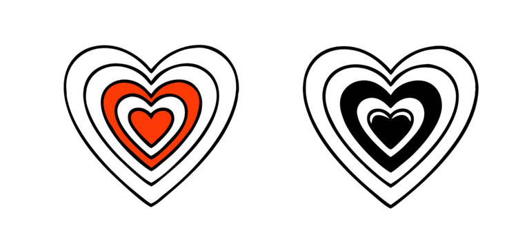 Set of heart icons featuring layered designs in red and black colors