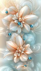 Sparkling Floral Fantasy on Pastel Swirls Magical Design, Whimsical Background, Abstract Art