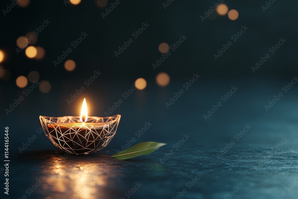 Poster candlelight casts a warm glow in a serene setting with soft bokeh background at night