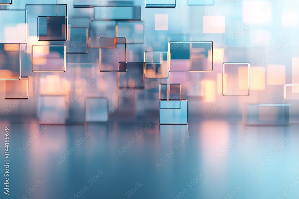Poster abstract geometric shapes create a vibrant blurred background with soft light reflections in a moder