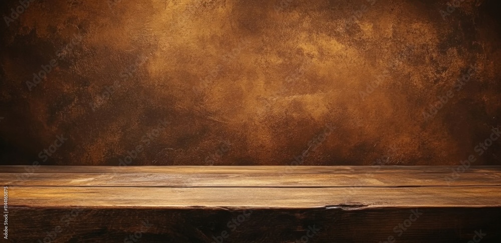 Poster a wooden table with a brown background, serving as a product display backdrop.