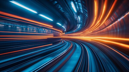 Fototapeta premium Sleek, high-speed digital train traveling on a futuristic track, showcasing cutting-edge design and technology in transportation.