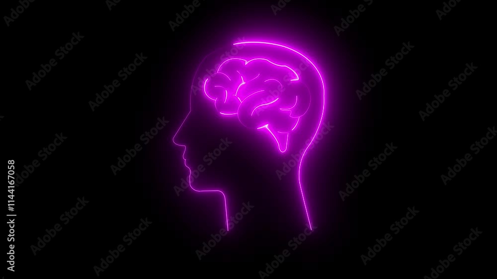 Aufkleber neon brain icon animation. abstract circuit brain animation. glowing complicated brain. brain work i