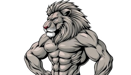 Fototapeta premium Muscular Lion Strong Powerful Grey Illustration Mascot
