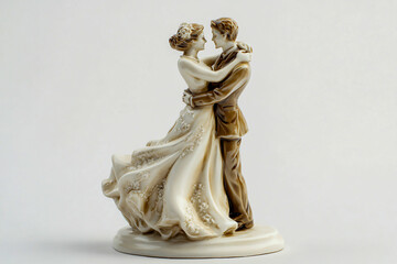 Naklejka premium A wedding cake topper of bride and groom dancing, white background, photography, product shot