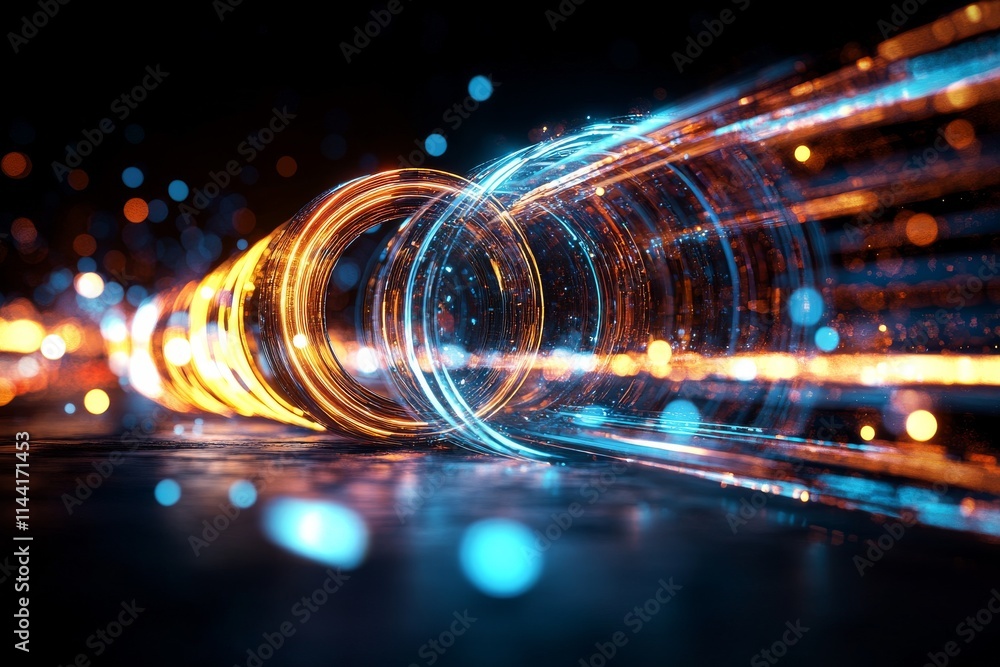 Poster vibrant light trails swirl in a dynamic pattern, showcasing a mesmerizing display of energy and moti