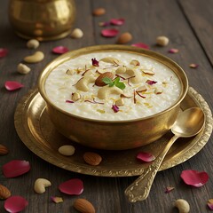 Traditional Indian Rice Kheer Served in an Ornate Bowl