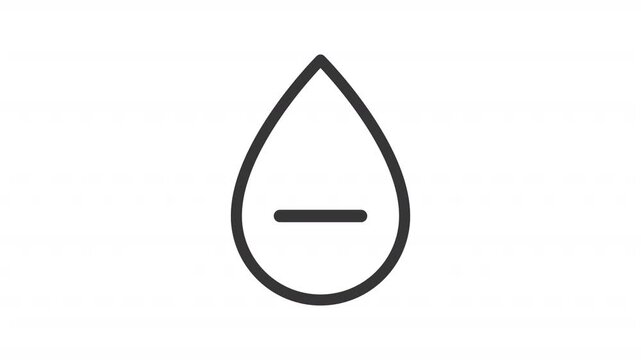 Negative electrolyte line animation. Healthcare hydration animated icon. Scaling minus. Water drop, liquid. Black illustration on white background. HD video with alpha channel. Motion graphic