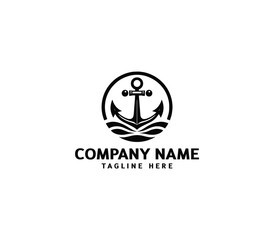 Vector anchor logo design. Marine retro emblems logo with anchor. Monochrome sea anchor illustration